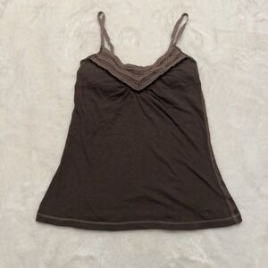Y2K Abercrombie & Fitch Brown Lace Cami Tank Top Babydoll Sz M A&F Embroidered